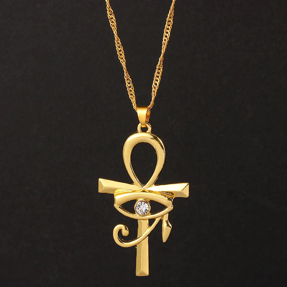 Egyptian Ankh Cross Pendant Necklace for Women/Men Gold Color Eye of Horus Ankh Necklaces Religious Chain Egypt Jewelry Gifts