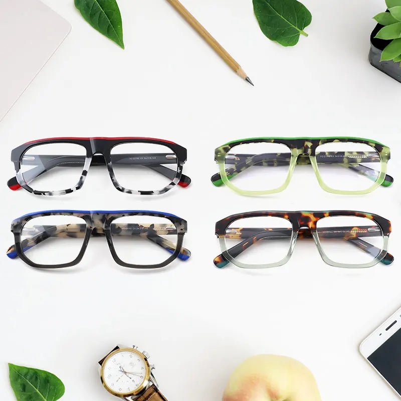Wholesale Trendy Acetate Large Optical Frame Eyeglasses Rectangle Frame With Lens Unisex Eyewear