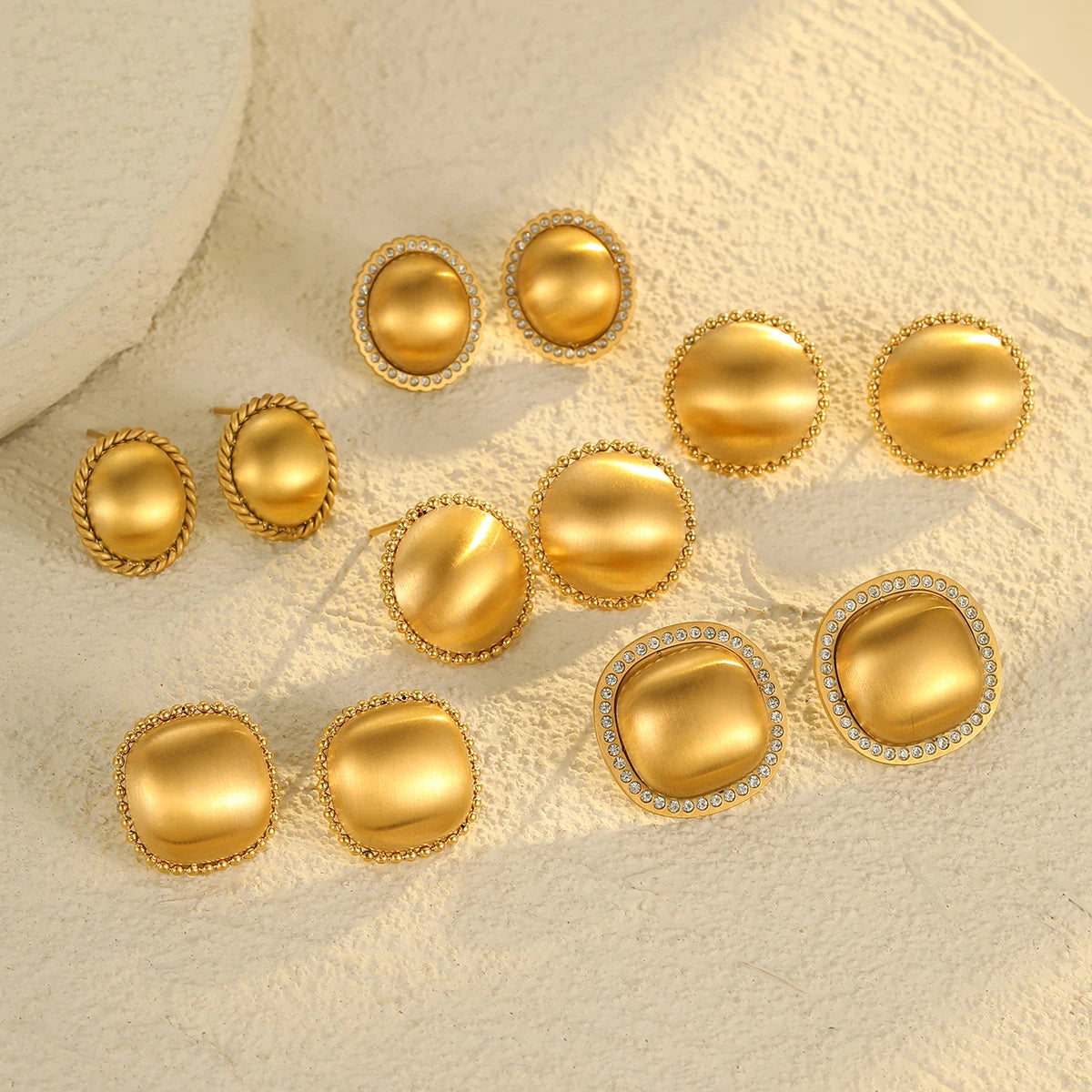 18K Stainless Steel Minimalist Luxury Brushed PVD Gold Plated Frosted Oval Matte Stud Earrings Fashionable Stud Earrings