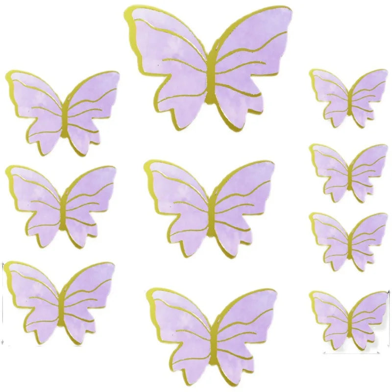 New Arrival 10pcs/bag pink Purple White Bronzing Butterfly Paper Cake Decoration Girls Valentine's Day New Year Wedding