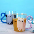 Wholesale Art Vacuum Reusable Borosilicate Single Wall Cat Glass Cup with Handle