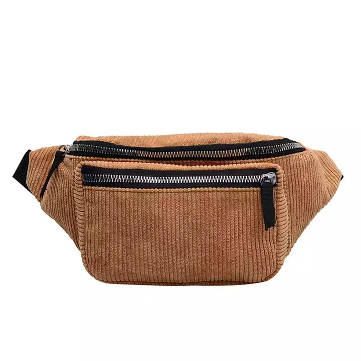 Cool Funky Designer Fanny Pack Zipper Corduroy Bike Belt Bag Logo Pattern Sport Waist Bag for Outdoor Use