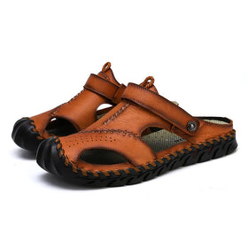 Men's Sandals Beach Sandals for Men Breathable Casual Hollow Leather Sandals Men's Shoes