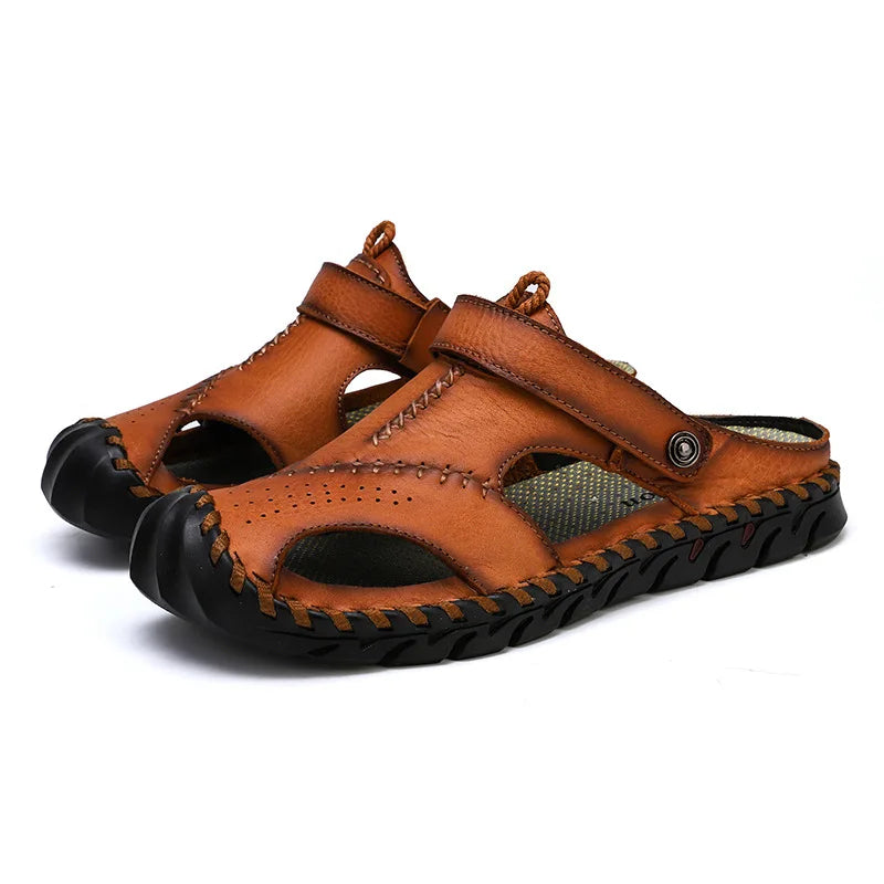 Men's Sandals Beach Sandals for Men Breathable Casual Hollow Leather Sandals Men's Shoes