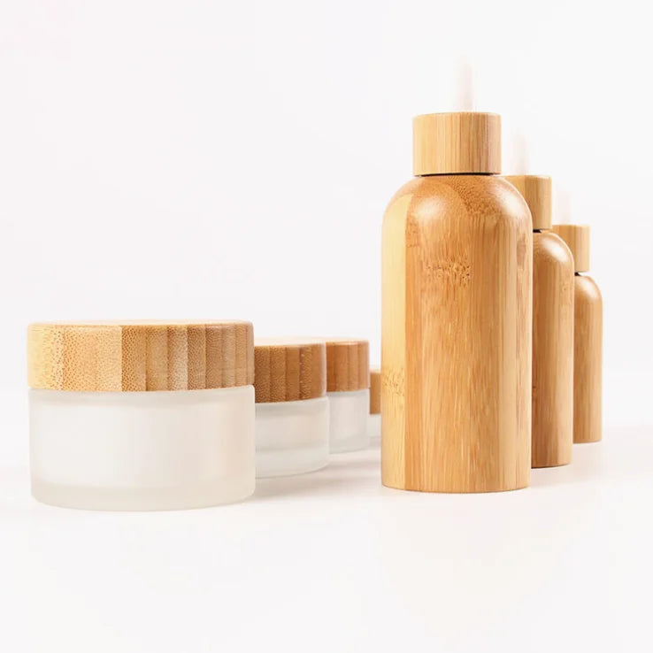 Eco-friendly 20ml 30ml 100ml Empty Bamboo Cover Cosmetic Packaging Skincare Storage Glass Bottle Cream Jar