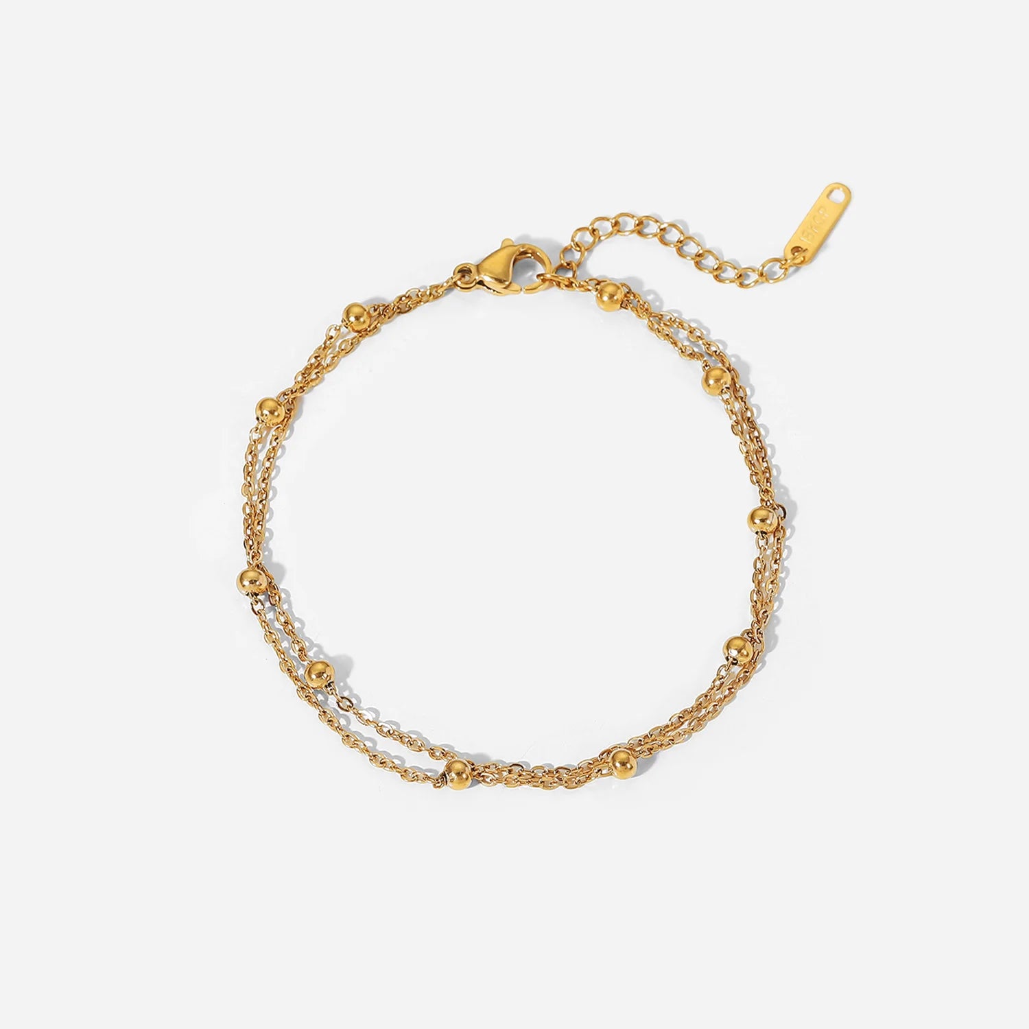 18K Gold Beads Chain Bracelet PVD Plating Waterproof Double Layer Bead Chain Bracelets