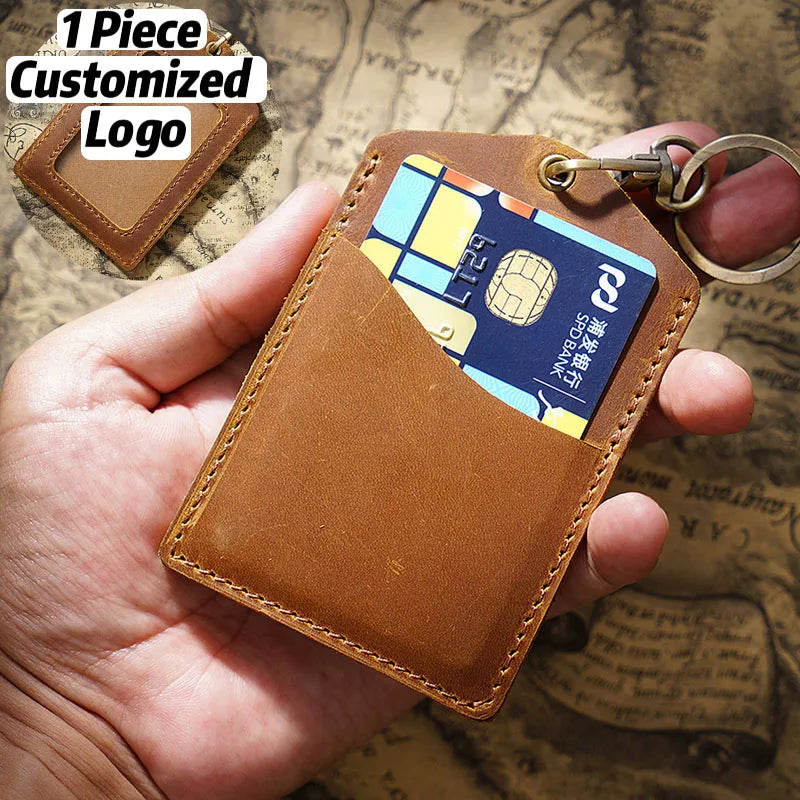 Genuine Leather ID Card Case Protective Access Control Student Meal Card Name Tag Work Bus Campus Certificate Bags