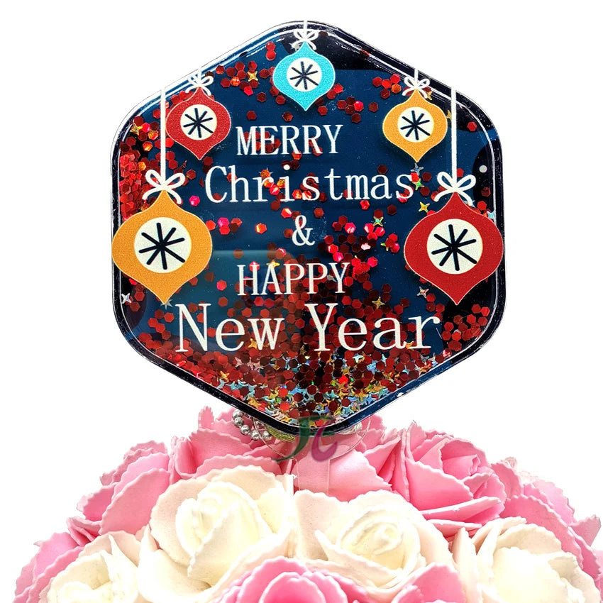 Hot Sale Happy New Year Merry Christmas Cake Decoration 3D Acrylic Happy New Year  Merry Christmas Cake Topper