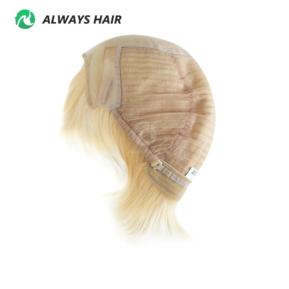 6" Short 100% European Remy Hair Silky Straight Wave Lace Front Wig with Transparent Lace 120% Density Bangs for Women