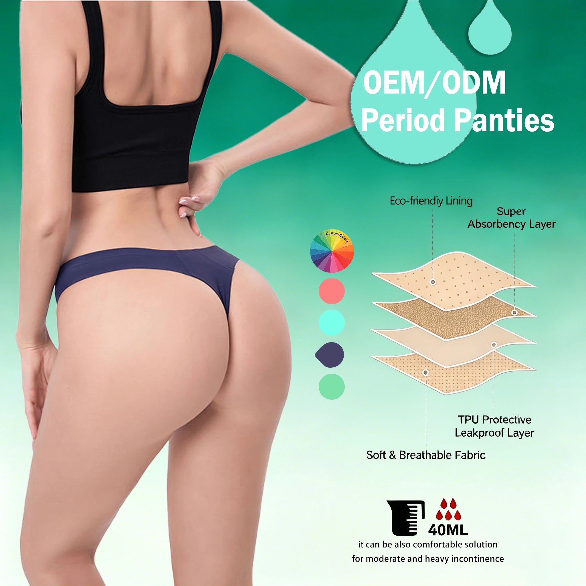 Shanhao Customized Seamless Light Flow Period Thong Low Rise Reusable Menstrual Thong Panties Period G-string for Women