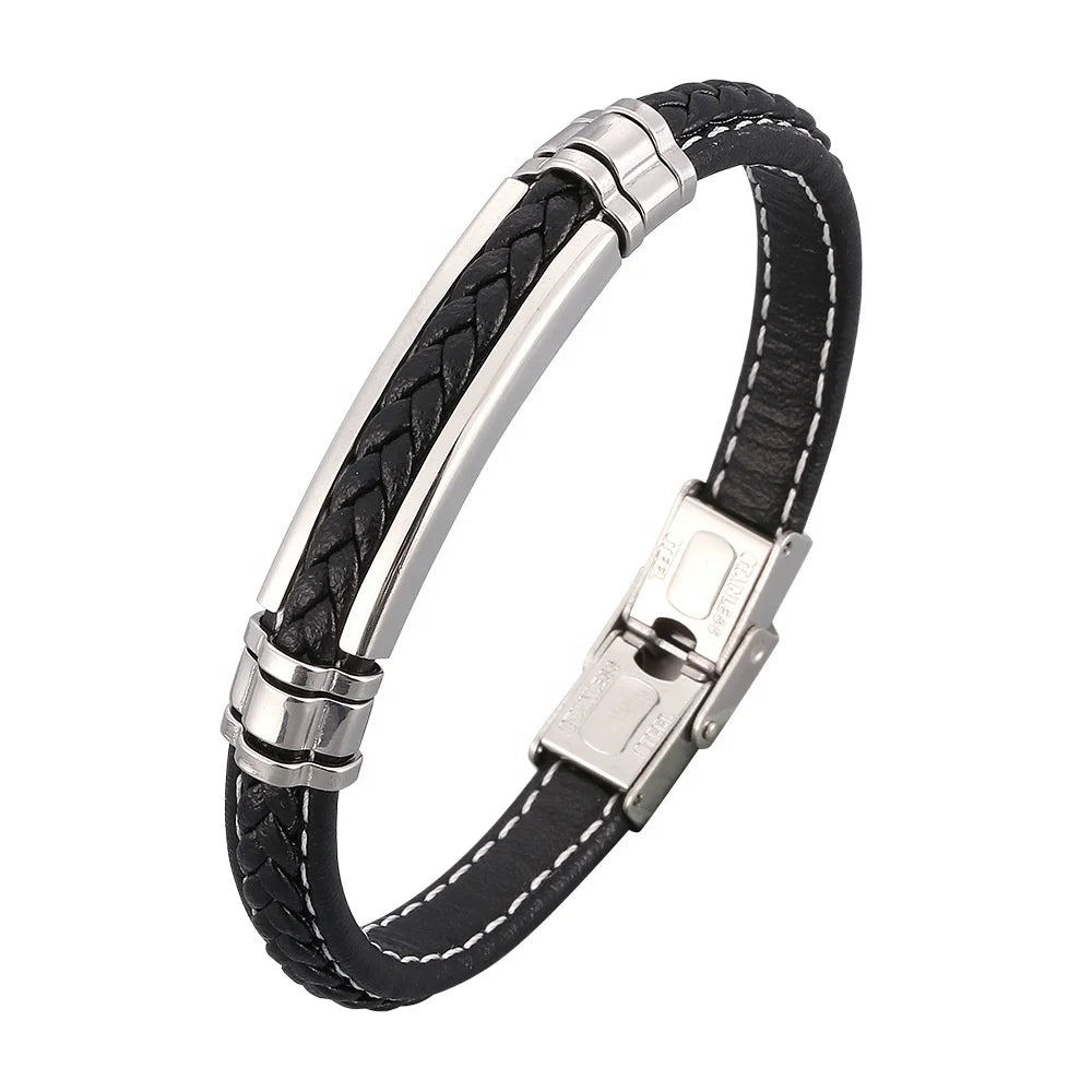 MECYLIFE Unisex Leather Cuff Bracelets for Men Women Wholesale Bracelet for Men New Stainless Steel Bangle Bracelet