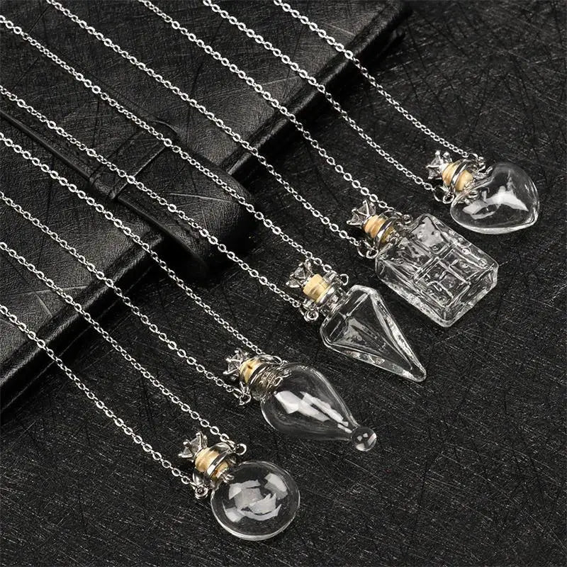 Wishing Jewelry Pendant Perfume Essential Oil Bottle Necklace Transparent Heart Glazed Pendant Necklace for Women