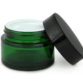 Luxury Green Glass Cosmetic Jars with White Liner Black Plastic Screw Cap Lid for Face Cream Skin Care Lip Balms Eye Creams