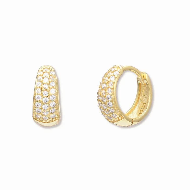 LYBURCHI 925 Sterling Silver 18K Gold Plated CZ Paved Classic Thick Dome Huggie Hoop Fine Earrings