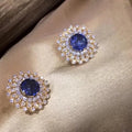 CAOSHI Noble Party Gifts Royal Blue Sun Flower Earrings Cubic Zirconia Round Flowers Silver Gold Plated Women Stud Earrings