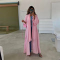 Solid Modest Casual Pink Tassel Open Kimono Abaya Muslim Ramadan Eid Dubai Women Clothing Jalabiya Moroccan Caftan
