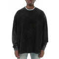 Heavy Stone Wash Long Sleeve Tshirt Unisex Custom Oversized Screen Print Black Cotton Acid Washed Long Sleeve t Shirt for Men