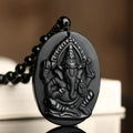 Fashion Obsidian Carved Ganesha Elephant Pendant Necklace for Women Men Lucky Health Wealth Beads Chain Necklace Amulet
