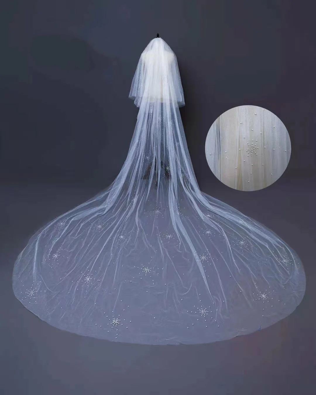 QUEENS GOWN Bridal Bead Face Veil Wholesald Bridal Bead Veil  Appliqued Wedding Veils With Comb  Bead Around Hem Two -Layers 3 M