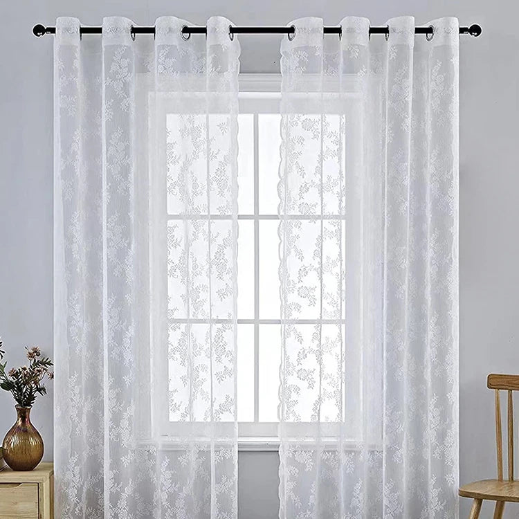 Korean White and Black Wavy Lace Sheer Curtains Ready-Made High-Quality Sheer Curtains for Living Room and Bedroom Balcony
