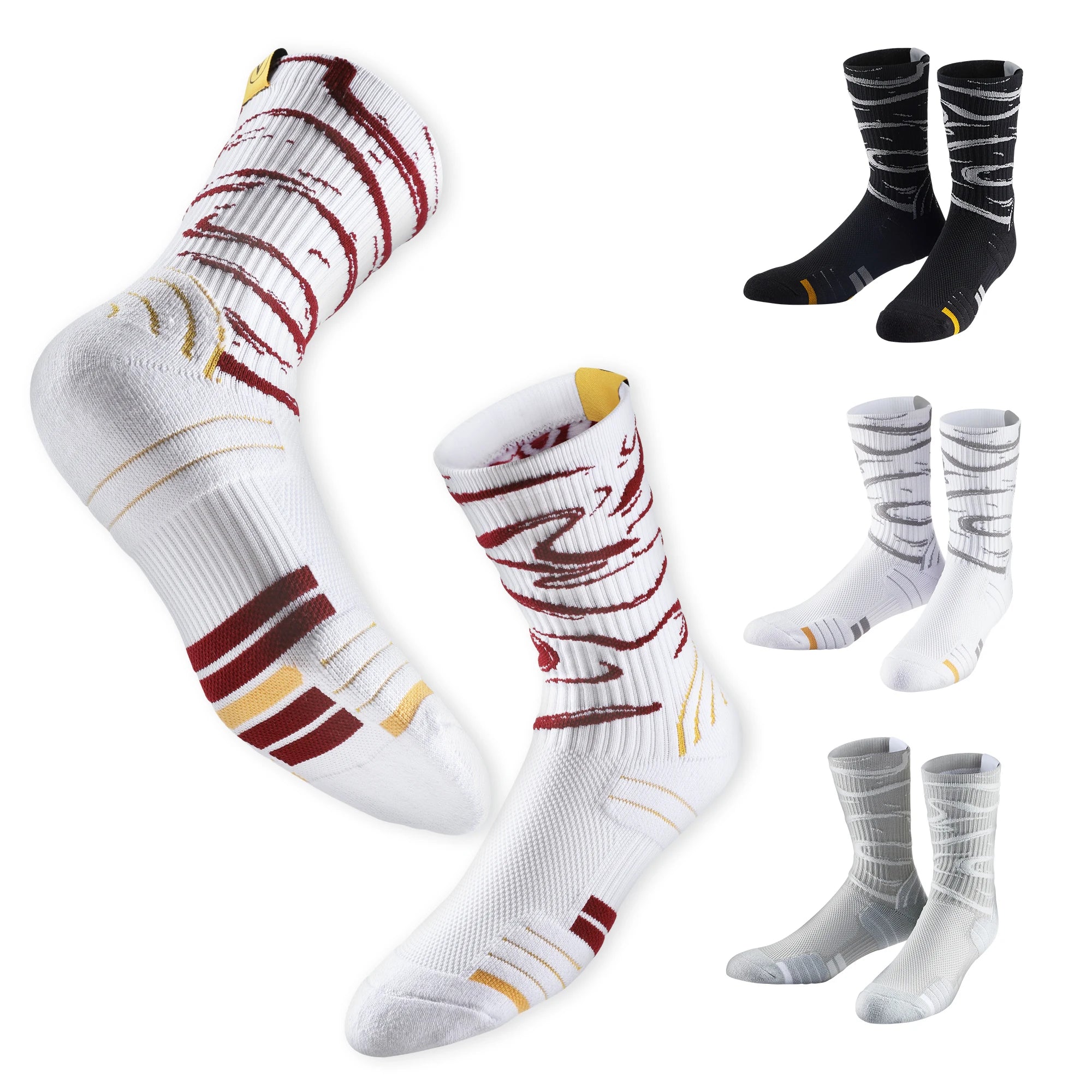 Super Elite Men's Gym Thick Crew Socks Custom Sweat-Absorbent Quick Dry Breathable Knit Anti-Slip Tube Socks Cartoon Pattern