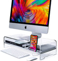 2-Tier for Modern Computer Acrylic Riser Stand Storage Desktop Organizer Printer Stand Mobile Phone Holder (Clear)