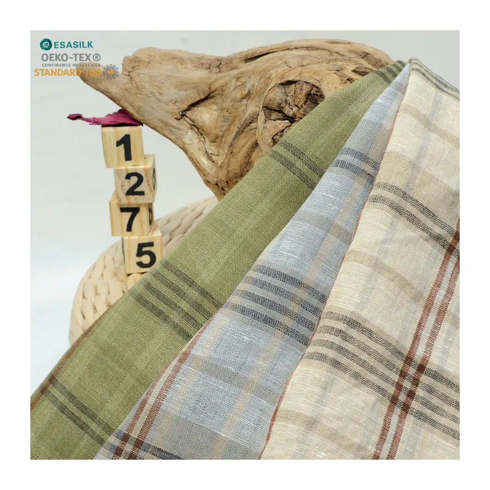 100% Linen Solids Yarn-Dyed Denim Fabric Natural Style Breathable Upholstery Home Textile Cars Curtains Bags Bedding Cushions