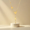 Fashion Stainless Steel Butterfly Necklace for Women Gold Plated Small Charm Bead Long Tassel Necklace