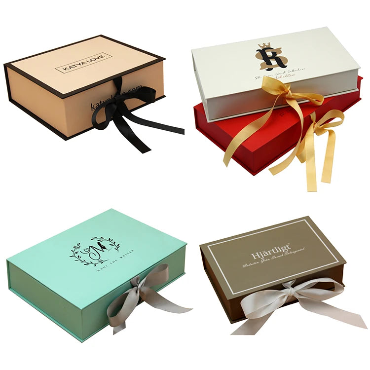 Custom Logo Small Wig Magnetic Gift Paper Folding Box Luxury Empty Clothing Unique Packaging Box With Ribbon