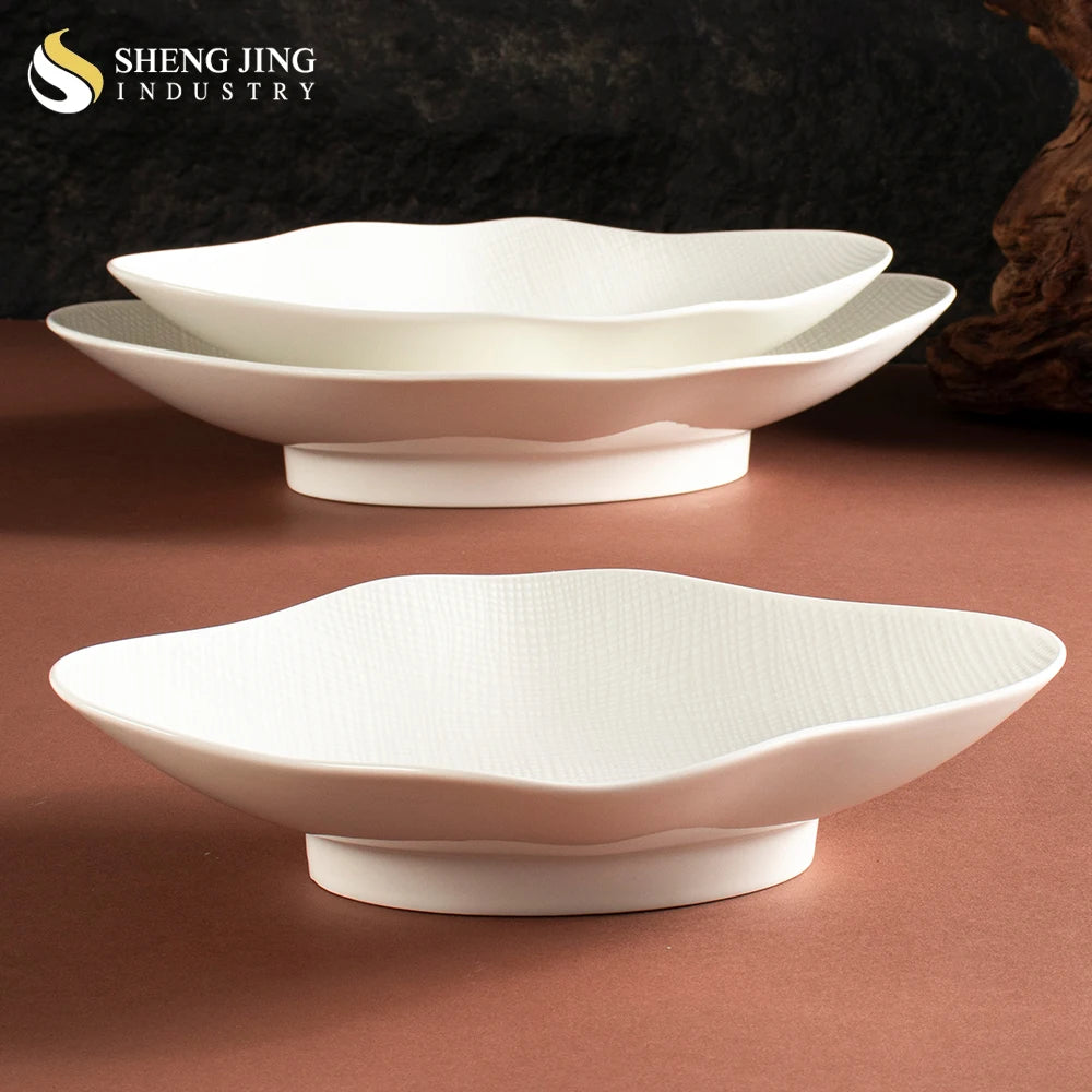 Creative High White Modern Luxury Ceramic Fish Plate Set-Hotel Restaurant Use Dishwasher Safe Eco-Friendly Porcelain Dinnerware