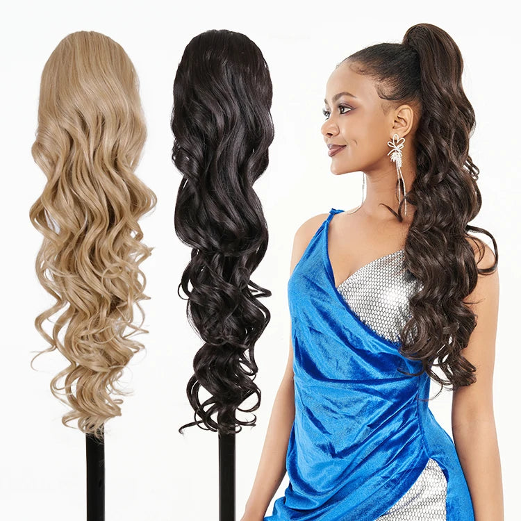 Fast Shipping Julianna Hot Selling Kanekalon Long Curly Heat Resistant Draw String Hair Pieces Synthetic Ponytail Extension