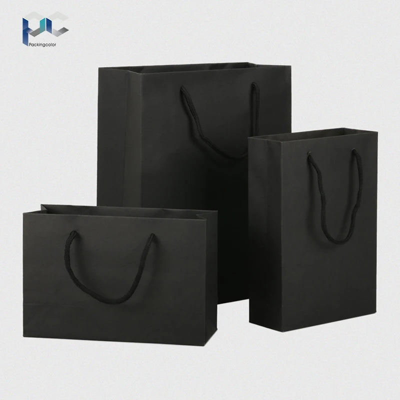 Wholesale Custom Print Logo Plain Black Kraft Paper Bag Packaging Recyclable  Shopping Paper Bags With Logo