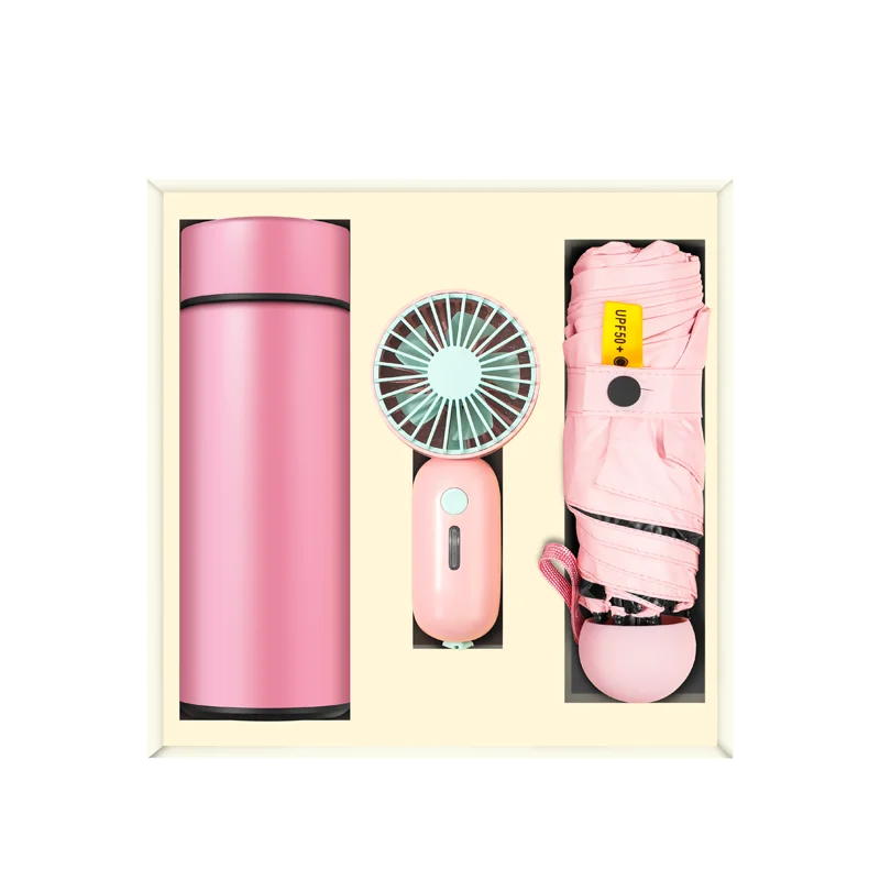 New Product Ideas 2025 Wholesale Custom Mini Fans with Vacuum Cups and Umbrella Gift Set for Corporate Business Promotion