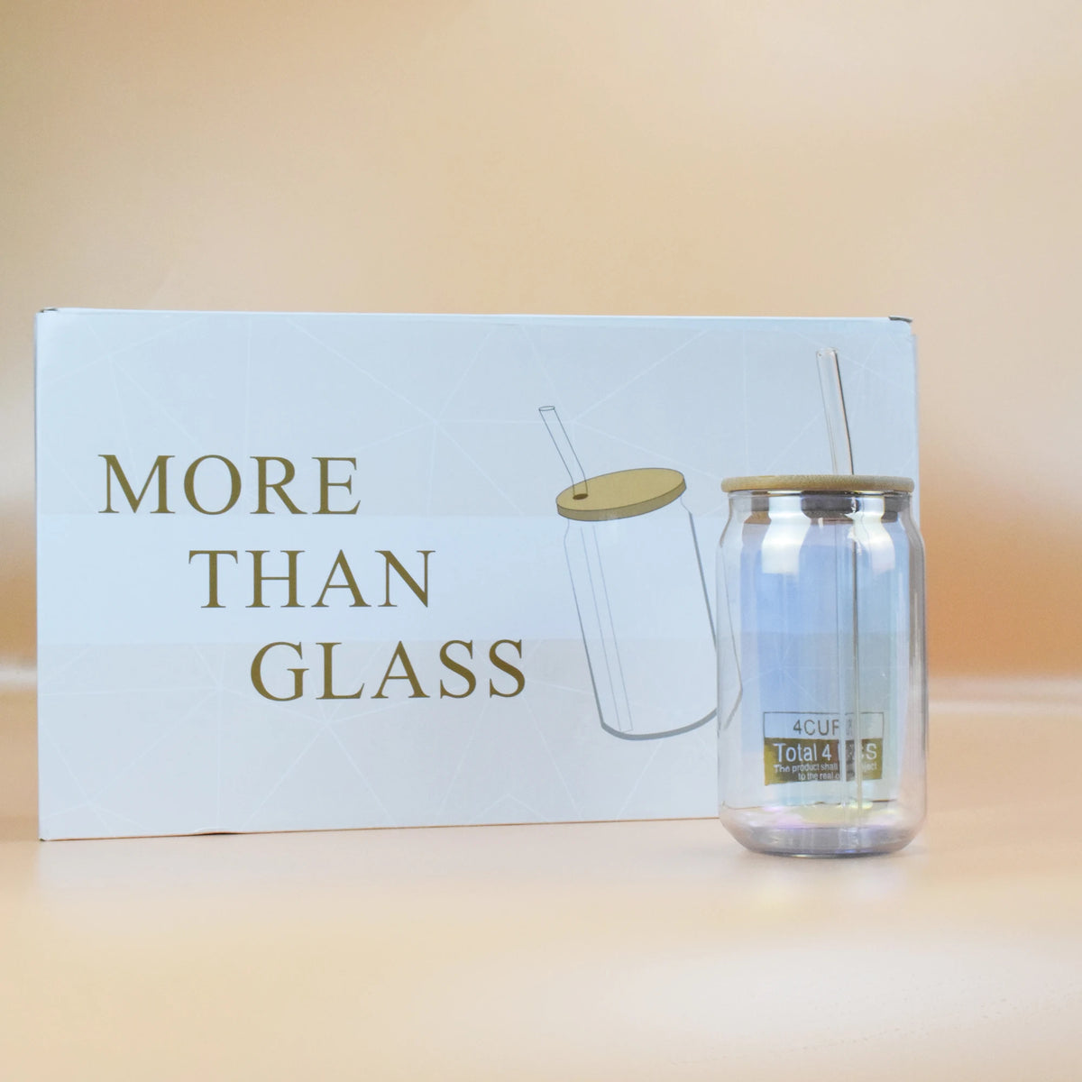 16oz Custom Soda Glassware Cups Mugs Tumbler Dinking Glasses Beer Can Shaped Glass With Bamboo Lid Straw Drink Tea Set