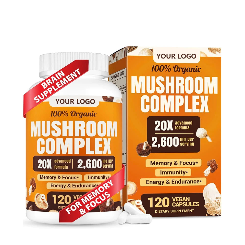 OEM/ODM Customizable 100% Vegan Natural Organic Brain Supplements Capsules for Memory Focus 20 1 Mushroom Complex Supplements