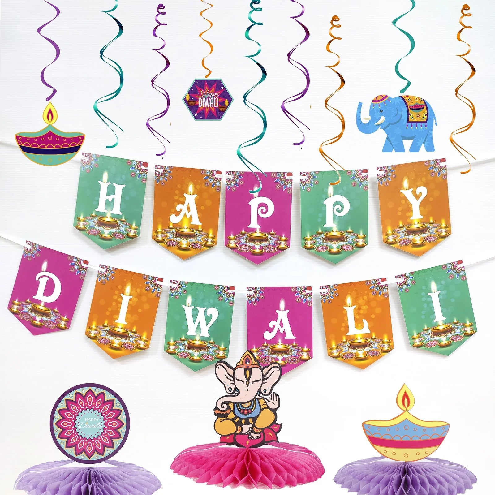 Diwali Decorations Kit Happy Diwali Banner Deepavali Hanging Swirls Festival of Lights Party Supplies