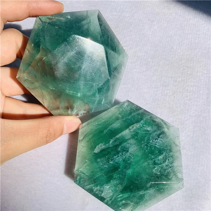 Wholesale Natural Green Fluorite Crystal Stone Carving Six-pointed Star Hexagon Shape Star for Gift