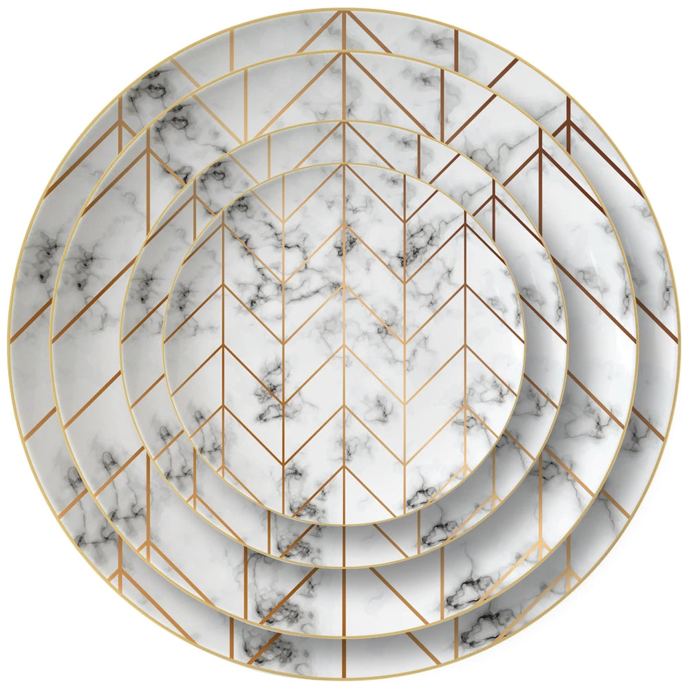 Marble Design Gold Ceramic Dinnerware Set Wedding Charger Platter and Plates