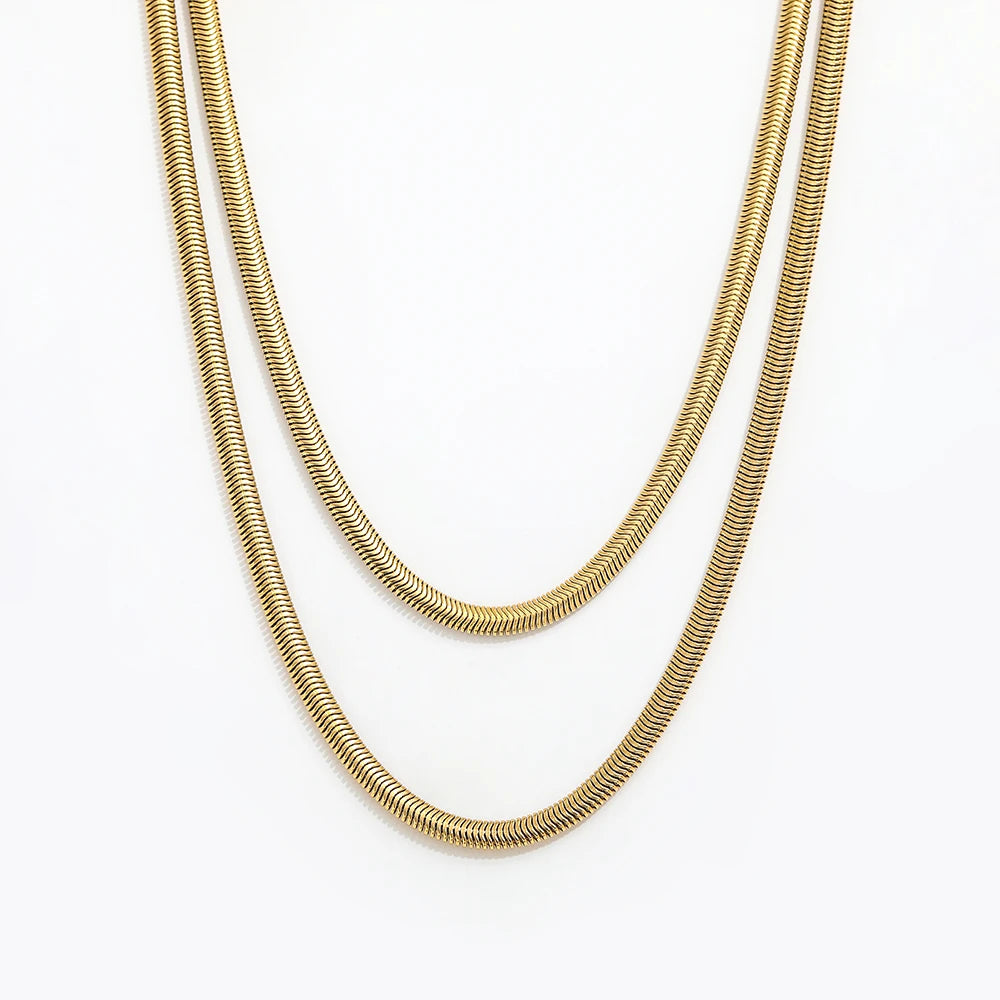 Fenny Wholesale 18K PVD Plated No Fade Fashion Double Layer Basic Snake Chain Sweater Chain Stainless Steel Necklace for Women