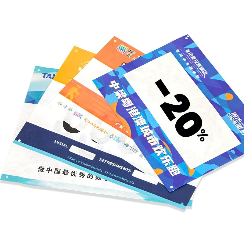Custom Logo Marathon Race Bib Full Color Printing Tyvek Paper Running Number Waterproof Tyvek Paper Race Bib