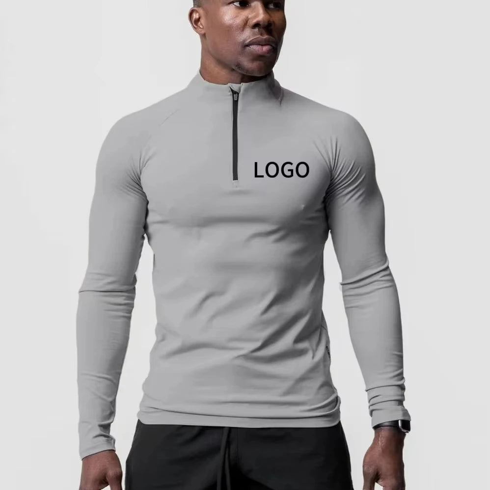 Compression Shirt Fitness Workout Gym Half Zip Turtleneck Velour Long Sleeve Shirt Sports Full Sleeve T Shirt for Men