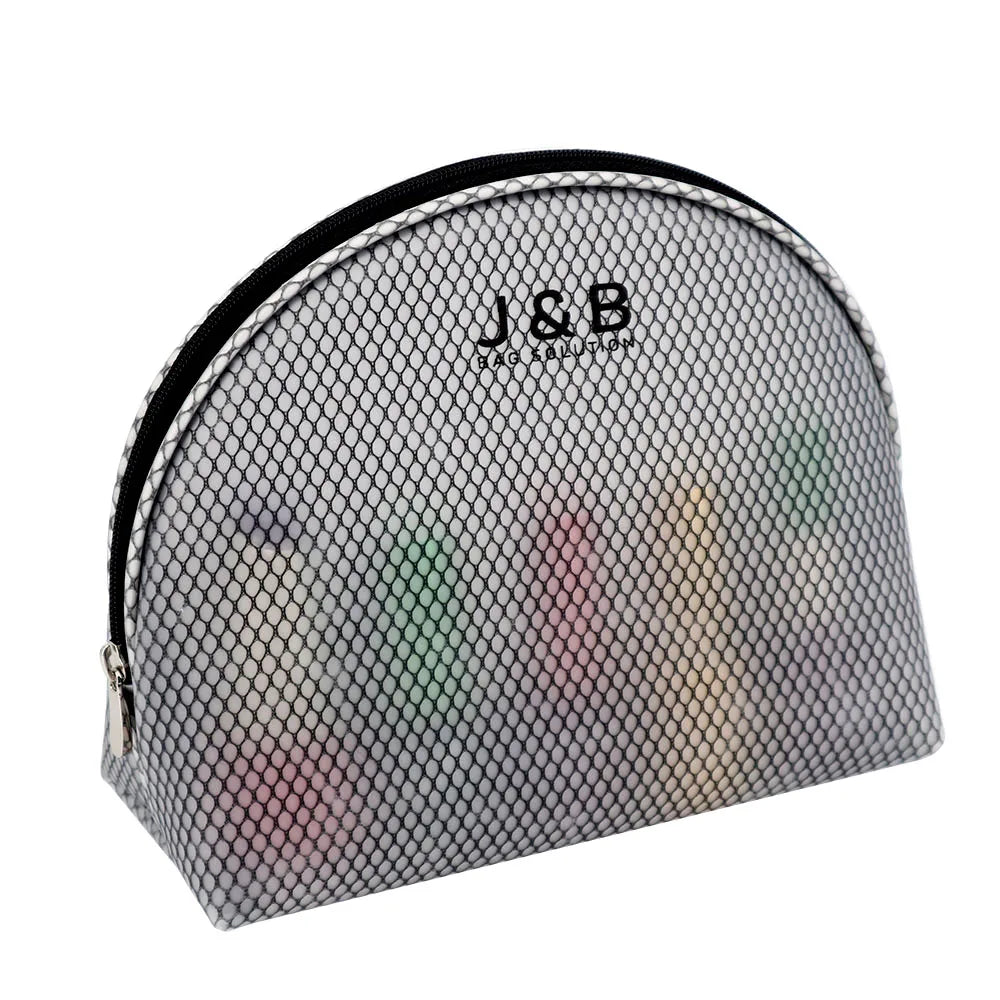 Manufacturer Custom Logo Half Moon Mesh EVA Toiletry Makeup Wash Bag Waterproof Travel Cosmetic Skincare Zipper Organizer Bag
