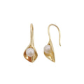 Fine Jewelry Romantic Wedding Party Freshwater Pearl Leaf Shape Drop Earrings 14k Solid Gold Dainty Third Party Certified for