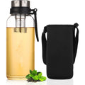 Portable 1200ml/2000ml Dishwasher Safe Sports Drinkware Borosilicate Glass Tumbler with Lid Strap for Hot Coffee Tea Travel