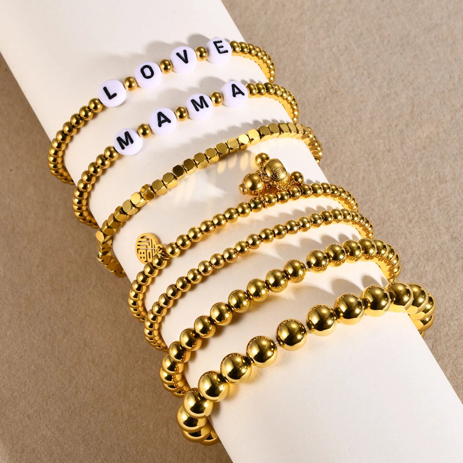 Adjustable 18k IP Gold Plated Stainless Steel Round Beads Bracelet Non Tarnish Waterproof Jewelry for Women