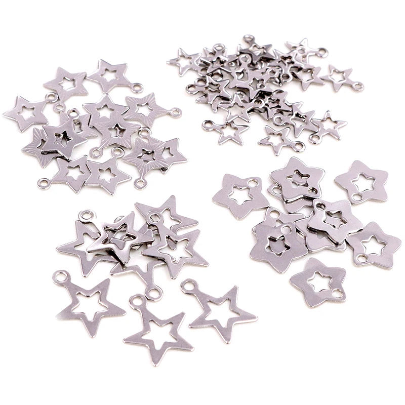 30pc/lot Hollow Star Charms 316 Stainless Steel Five-pointed Stars Hollow Cute Pendants for Necklace Bracelet DIY Jewelry Making