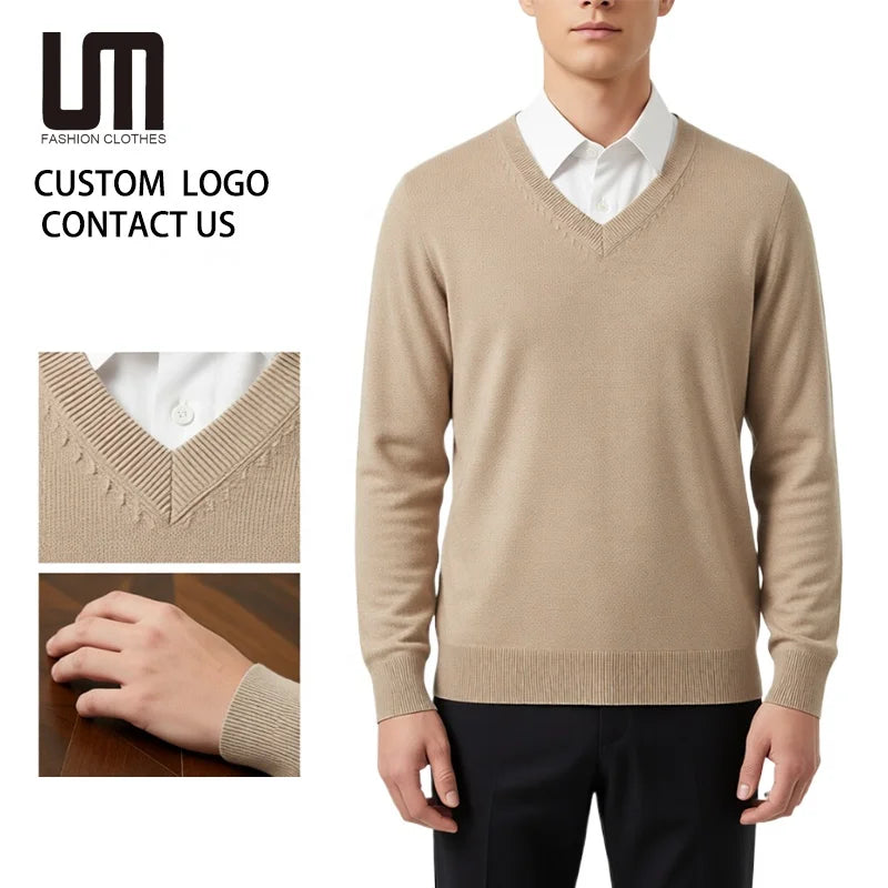 Liu Ming Good Quality OEM Wholesale Autumn Winter Men Fashion V Neck Solid Color Pullover Blouse Knitted Sweaters