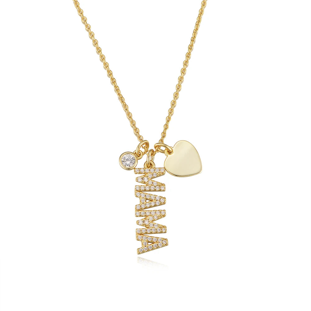 925 Sterling Silver MAMA Letter Heart Necklace Birthday Gift Gold Plated Pendant Necklaces for Women