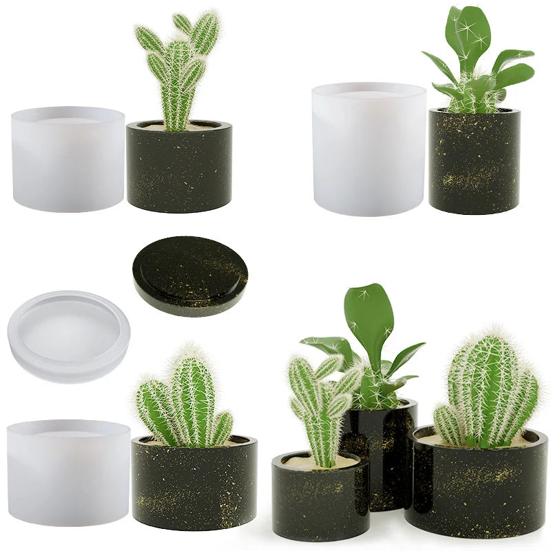 Wholesale 3 Types Big Silicon Moulds for Resin Crafts Flower Pot Resin Mold with Lid for DIY Flowerpots Making