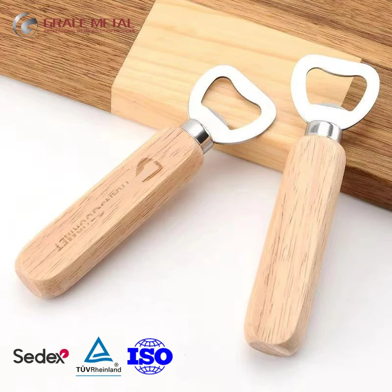 High Quality Stainless Steel Durable Wooden Bottle Opener Promotion Brand Gifts Custom Logo Various Styles Wood Made Beer Opener